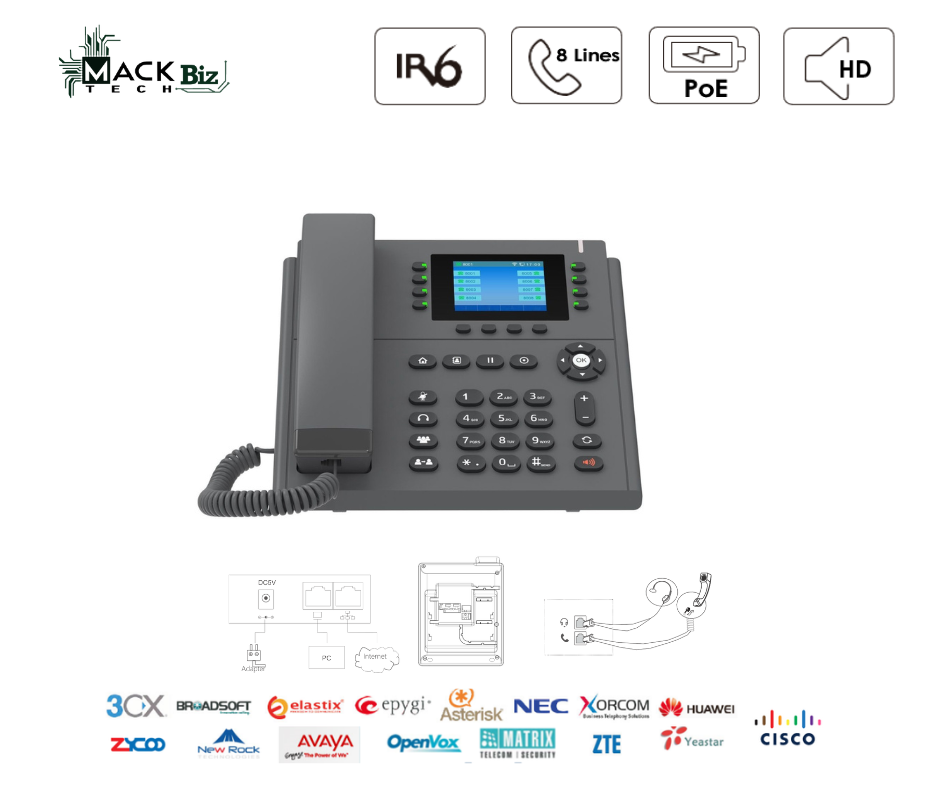 3.5-Inch Color Screen IP Phone with HD Voice PoE Support and Wi-Fi - MTBV820E