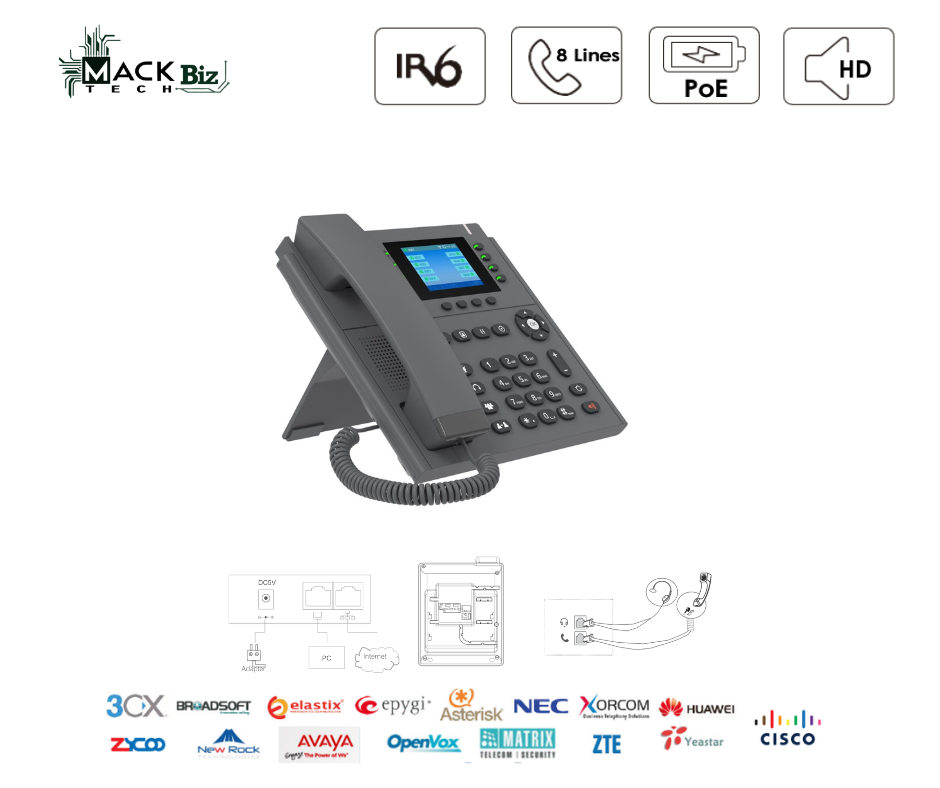 3.5-Inch Color Screen IP Phone with HD Voice PoE Support and Wi-Fi - MTBV820E