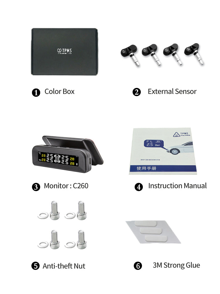 TPMS C260 - Internal Tire Pressure Monitor System Adjustable Screen Angle IP67 Waterproof and Dustproof - MackTechBiz