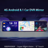12" Car Stream Media Rearview Mirror Android 8.1 Dash Cam GPS Navigation 4G WIFI ADAS FHD 1080P Car Video Camera Recorder DVR - MackTechBiz