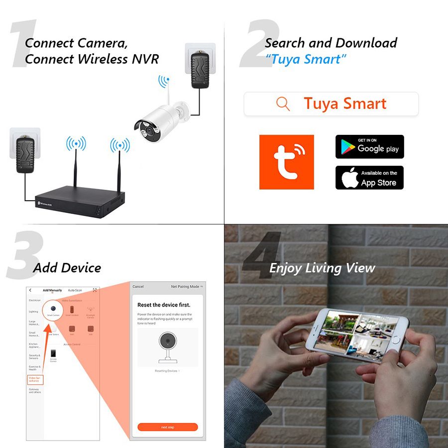 4CH H.265+ 1080p Wireless Home Security CCTV Camera System Surveillance 2MP IP WIFI NVR Kit - TUYA - MackTechBiz