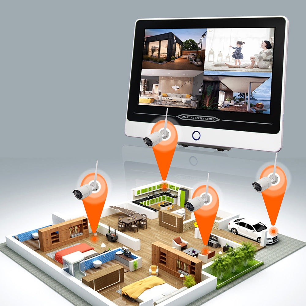 4CH 8CH H.265 Indoor Outdoor Wireless NVR Kit IP Camera  WIFI 2MP 3MP System Home 12.5 inch LCD  Kit Wireless Cascade Security Camera System - Tuya app - MackTechBiz