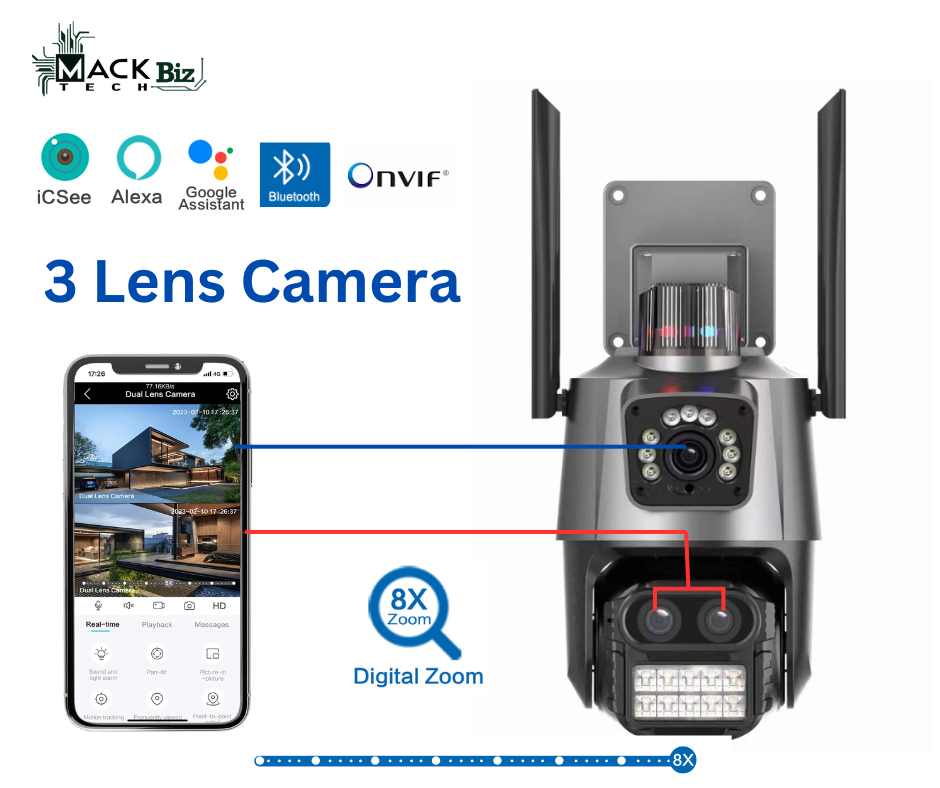 3 Lens ICSEE Bullet Dome Linkage CCTV PTZ Security Camera 