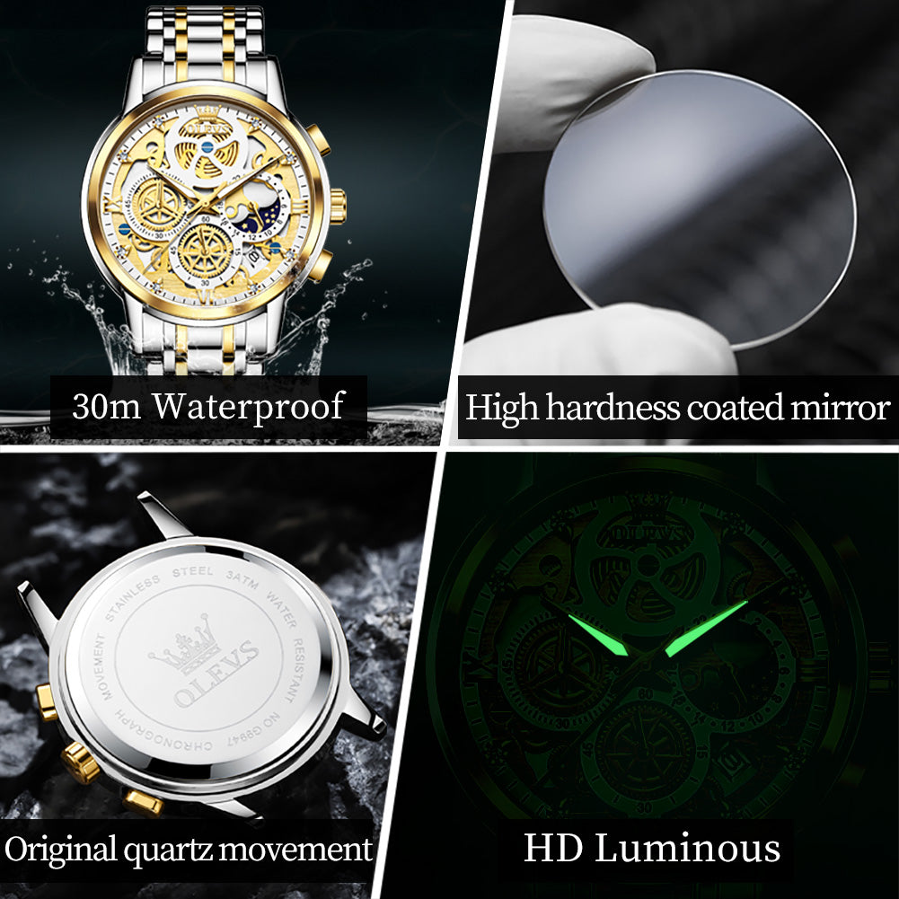OLEVS 9947 Stainless Steel Waterproof Quartz Wristwatch for Men - MackTechBiz