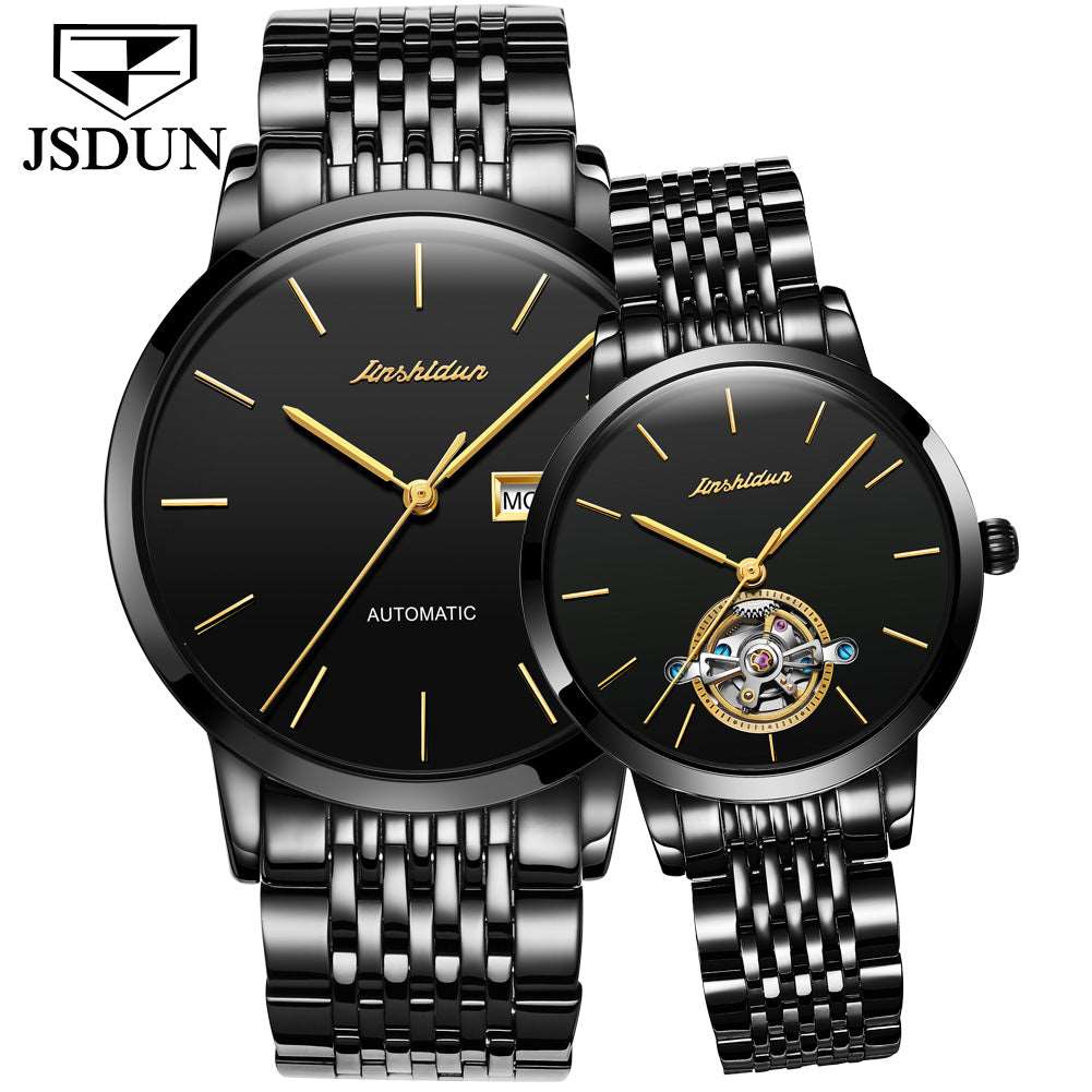 JSDUN 8812 Imported Stainless Steel Stylish Steel Buckle Waterproof Coated Glass Mechanical Couples Watch - MackTechBiz