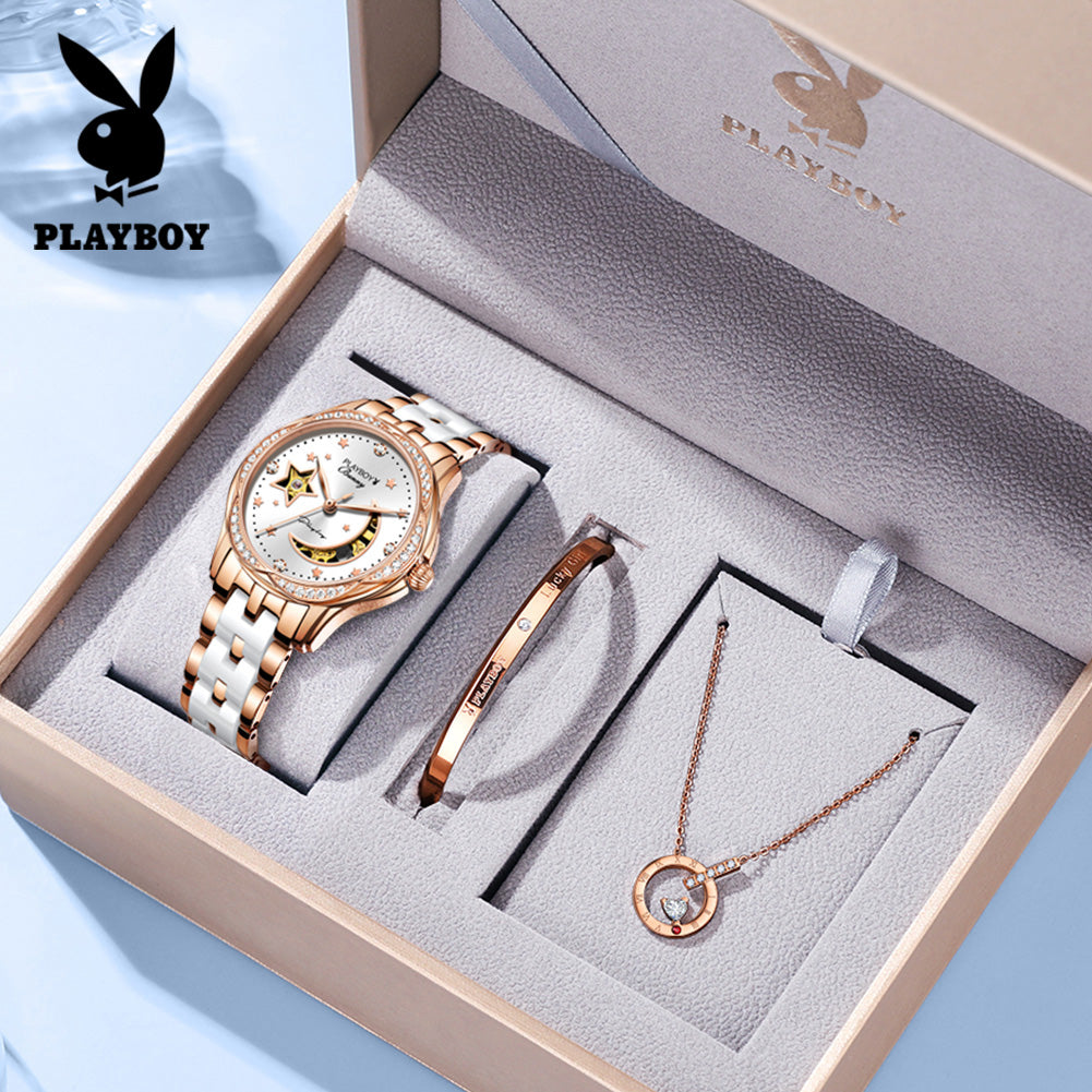 Playboy 3013 Sport Skeleton Woman's Automatic Mechanical Wristwatch - MackTechBiz