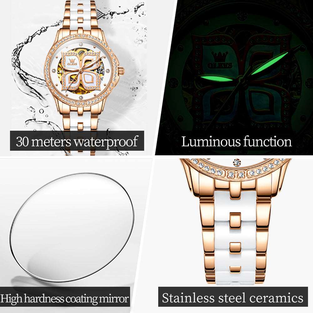 OLEVS  6612 Luxury Design Stainless Steel Tourbillon Mechanical Watch for Women's - MackTechBiz