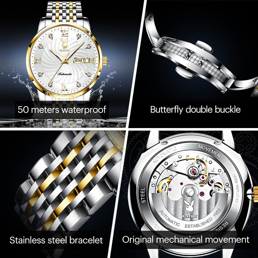 Playboy 3211 Stainless Steel  Business Automatic Luxury Mechanical Wristwatch - MackTechBiz