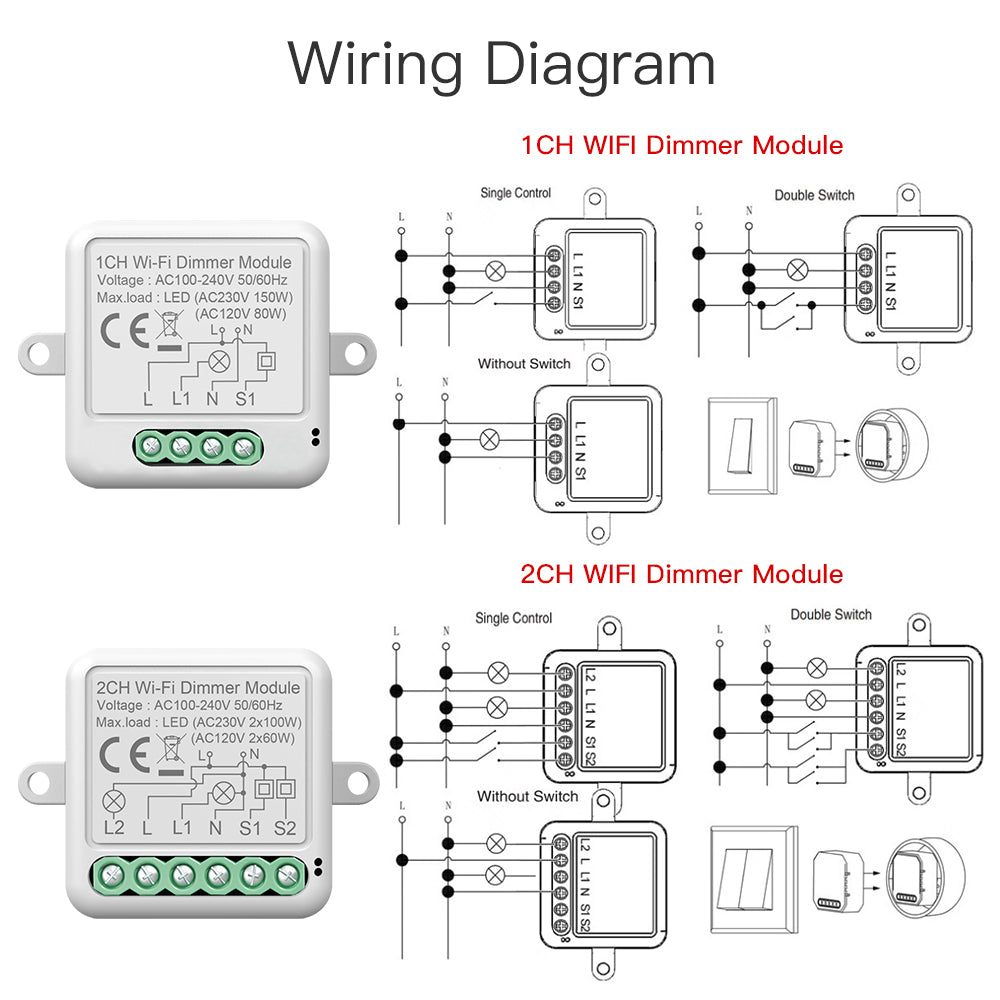 Smart WIFI Dimmer Switch Module  Wireless Control Support 2 Ways Requires ZigBee Smart Breaker - MackTechBiz